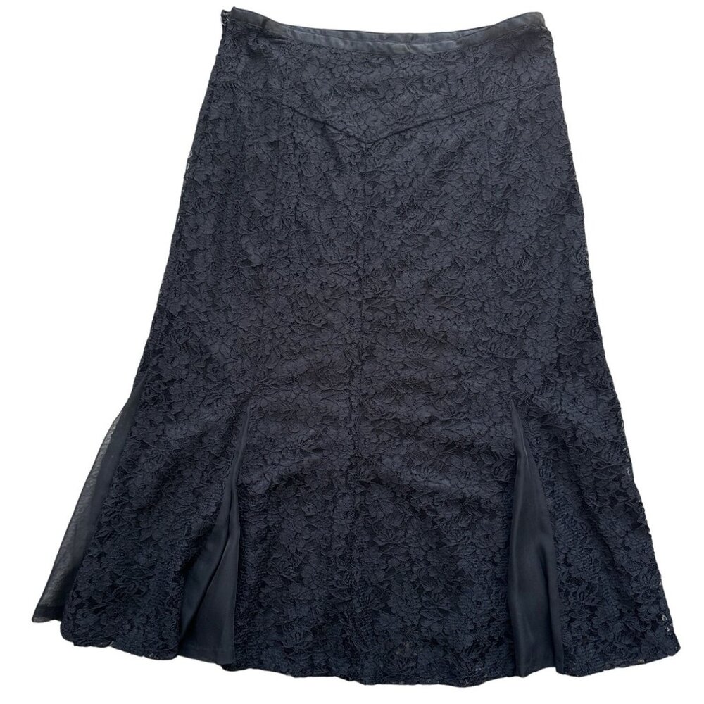 Focus 2000 womens black fully lined floral laced godet with yoke skirt size smal